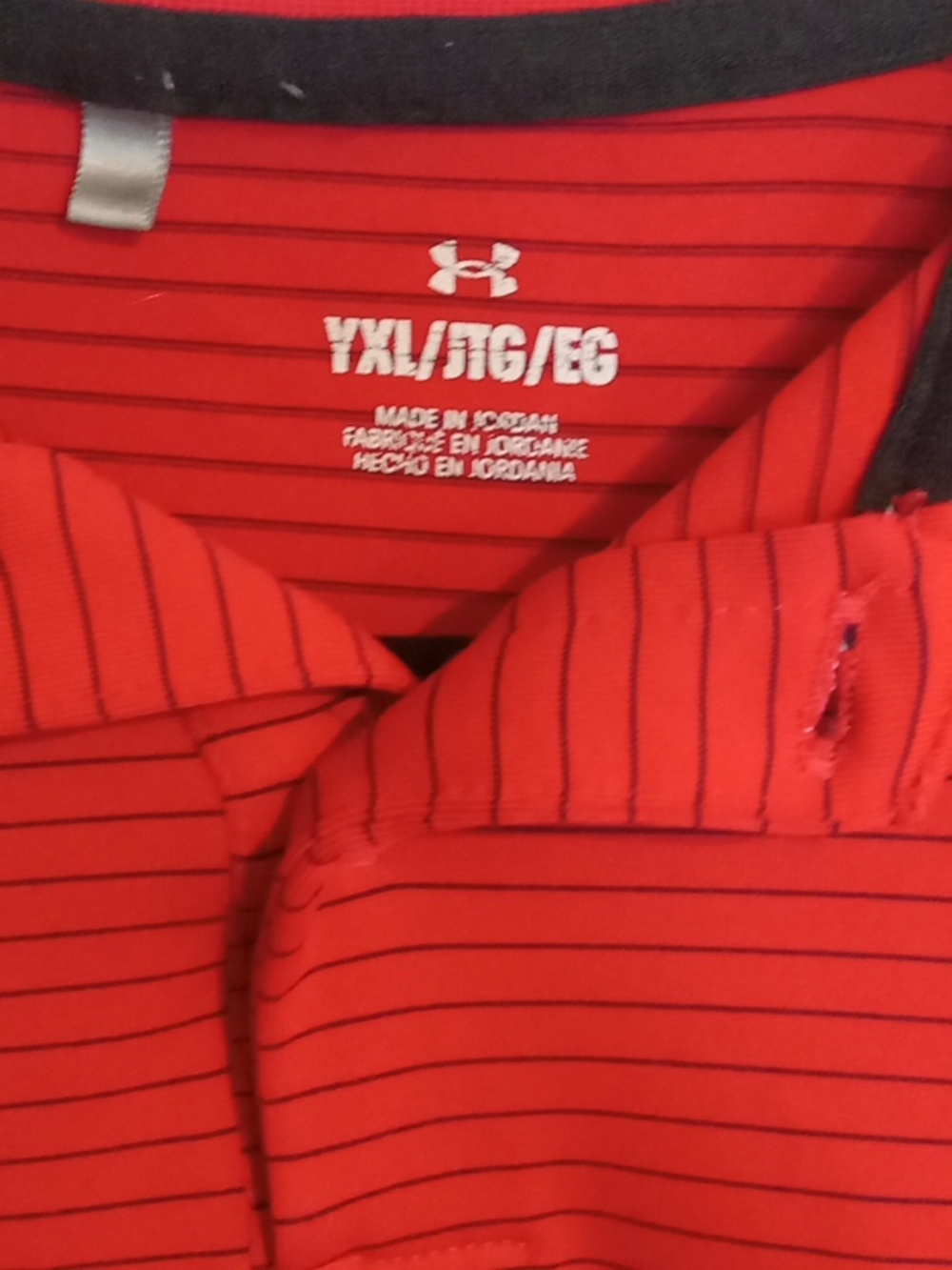 Under Armour Striped Red Kids Polo Shirt with Logo - Picture 3 of 5